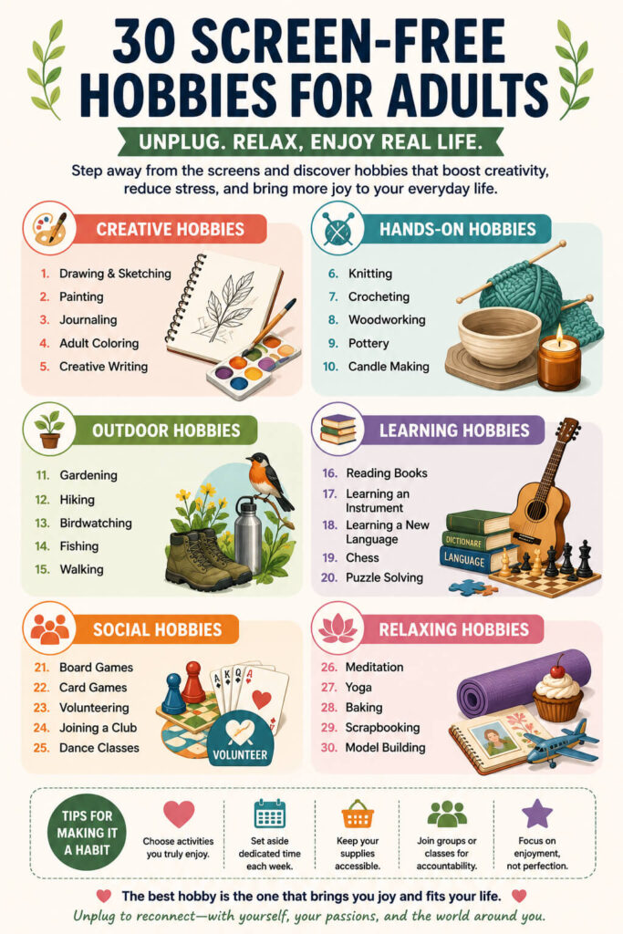 screen-free hobbies for adults
